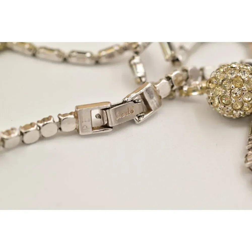 Ledo Vintage Crystal Collar Necklace Baguette Prong Rhinestone Signed 50s BinA17